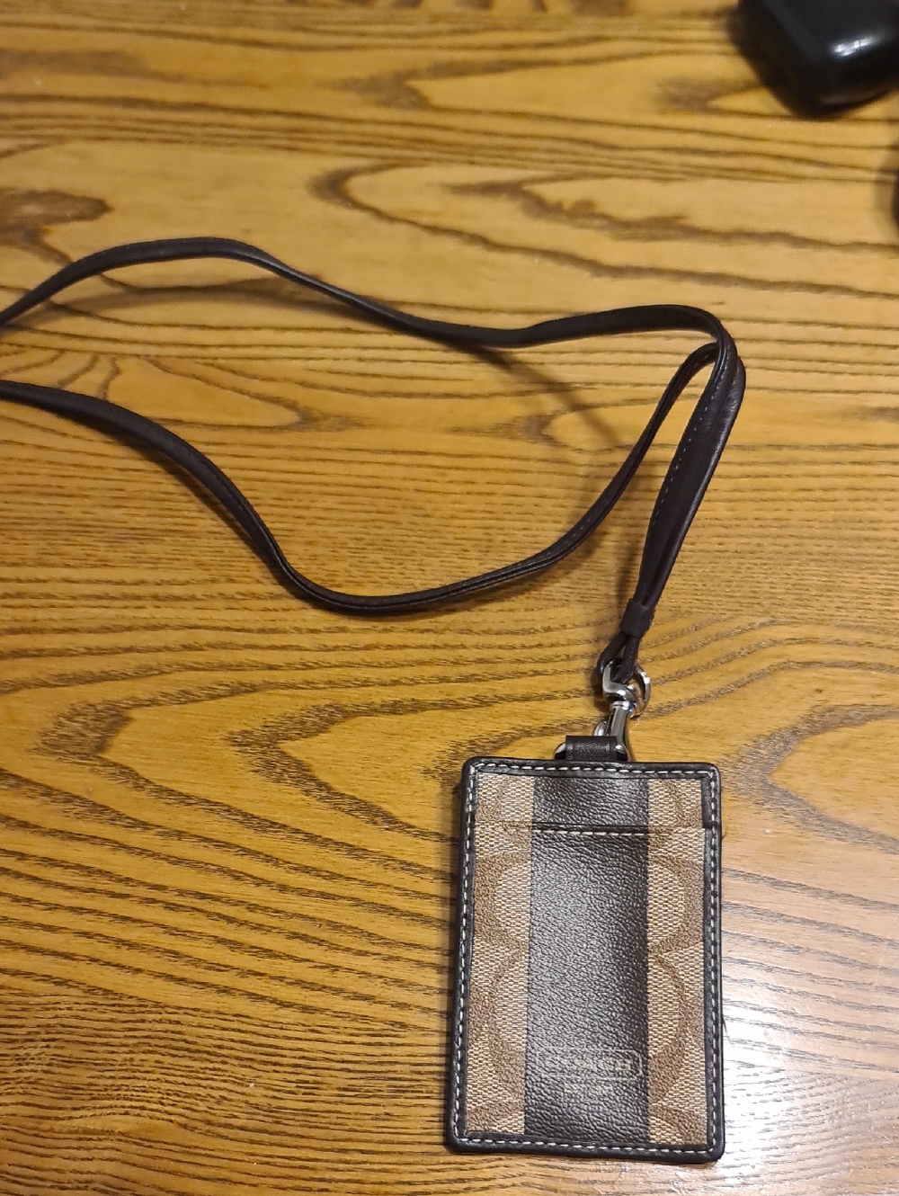 Coach Tan and Brown Signature Stripe Lanyard ID Holder